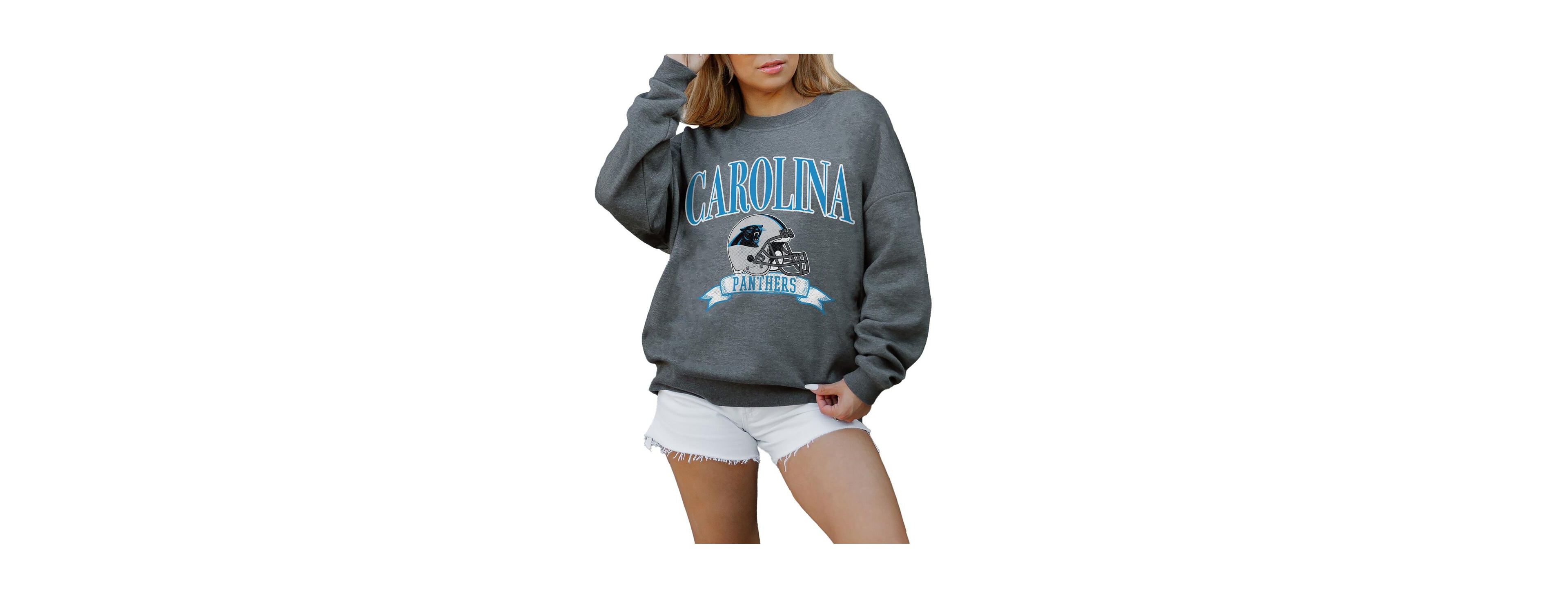 Gameday Couture Women's Charcoal Carolina Panthers Oversized Seal The Deal Premium Fleece Drop Shoulder Pullover Sweatshirt