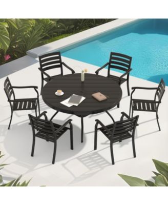 Iron Terrace Dining Chairs - Set of 2, Black Metal Outdoor Chairs