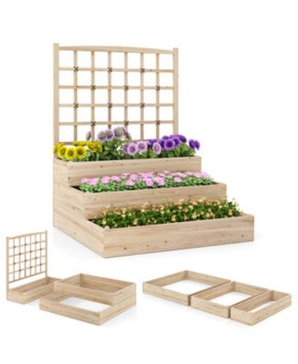44'' x 45'' x 56'' 3-Tier Raised Garden Bed w/ Lattice Trellis Open-Ended Base