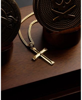 Men's Gold Cross Pendant Necklace with 21" Curb Chain