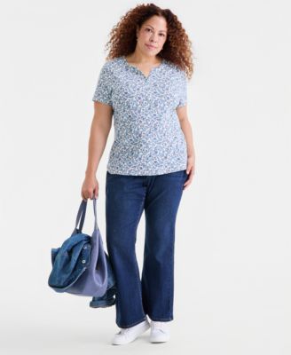 Plus Size Short-Sleeve Henley Top, Macy's Exclusive  