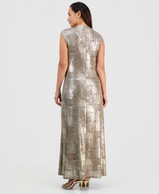 Petite Metallic Printed Cap Sleeve Gown