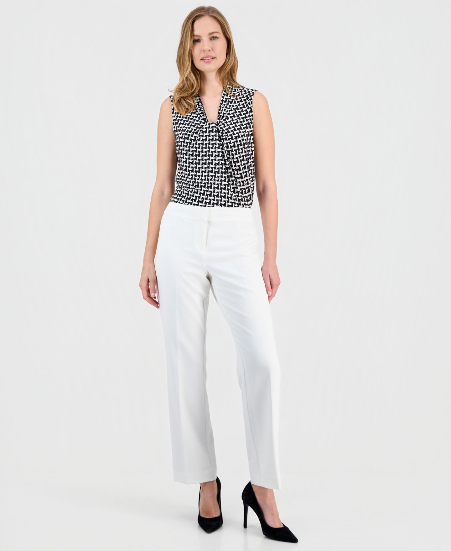 Женские брюки Kasper Stretch Crepe High-Rise Straight Pants, Regular & Petite, цвет: Ванильный ледяной — фото 1