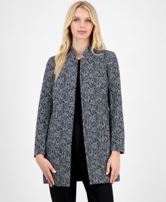 Women's Jacquard Mandarin-Collar Open-Front Topper