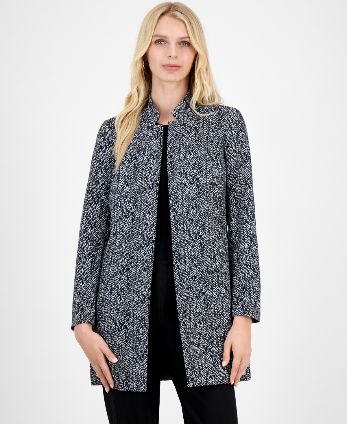 Kasper Women's Jacquard Mandarin-collar Open-front Topper In Blue