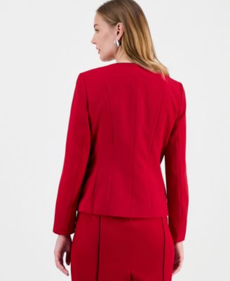 Women's Contrast Piping Open-Front Jacket, Regular & Petite