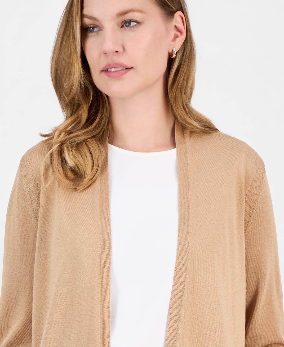 Kasper Women's Stitch-detail Open-front Cardigan In Neutral