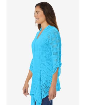 Plus Size Open Front Pointelle Cardigan