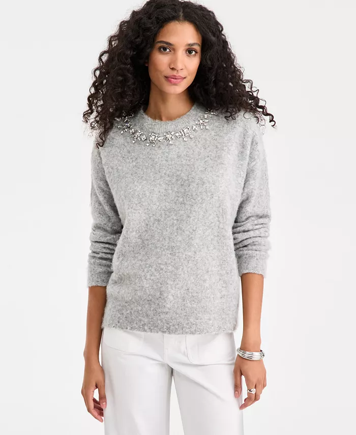 Women's Embellished Brushed Pullover Sweater