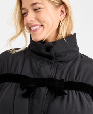 Women's Oversized Velvet Bow Puffer Jacket, Macy's Exclusive