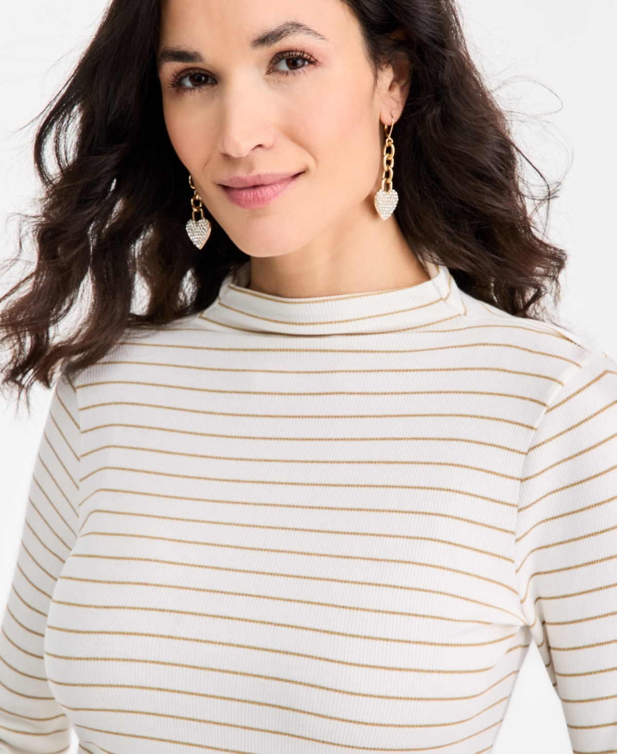 On 34th Women's Knit Long-Sleeve Mock-Neck Lurex Striped Top, Macy's Exclusive