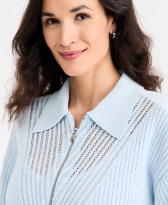 Women's Pointelle Zip Cardigan Sweater, Macy's Exclusive