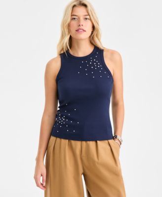 On 34th - Women's Embellished Ribbed Knit Sleeveless Top