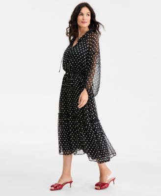 Women's Polka Dot Blouson-Sleeve Maxi Dress, Macy's Exclusive