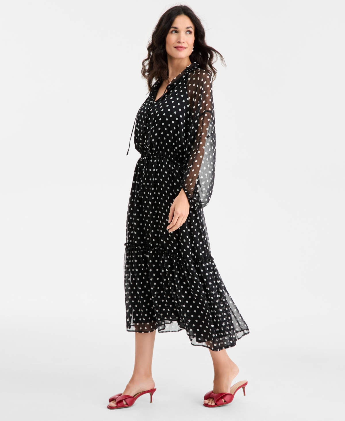 On 34th Women's Polka Dot Blouson-Sleeve Maxi Dress, Macy's Exclusive