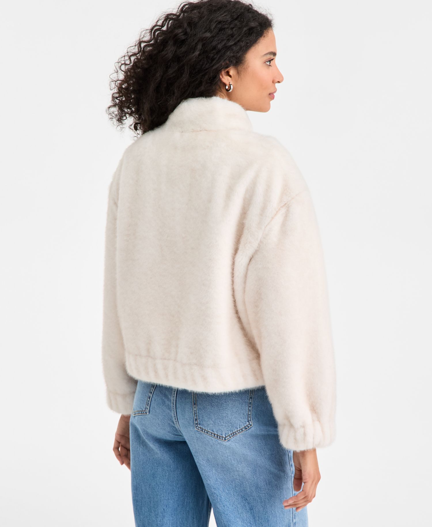 Women's Woven Solid Faux-Fur Bomber Jacket