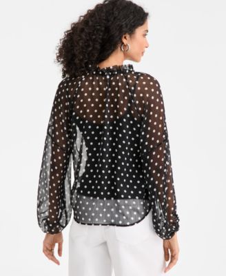 Women's Blouson-Sleeve Split-Neck Button-Front Blouse, Macy's Exclusive