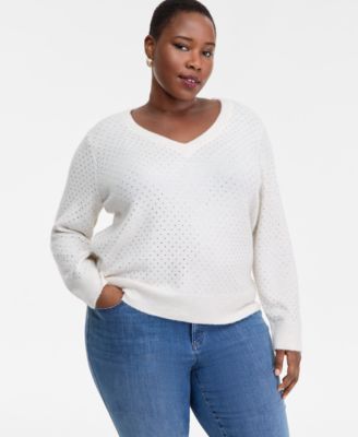 Plus Size Embellished V-Neck Sweater