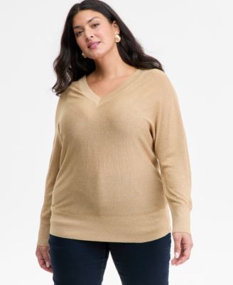 Plus Size V-Neck Dolman-Sleeve Sweater, Macy's Exclusive 