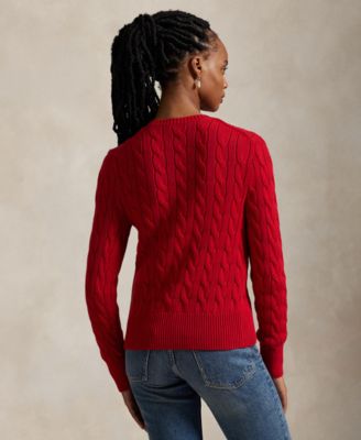 Women's Cable-Knit Cotton Crewneck Cardigan Sweater