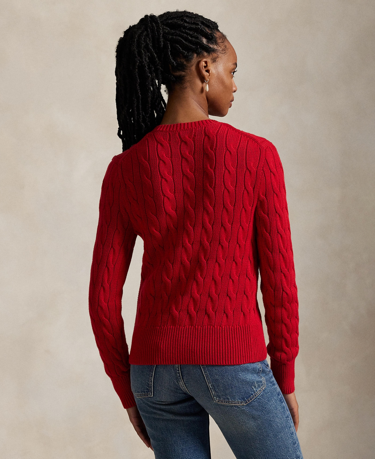 Polo Ralph Lauren Women's Cable-knit Cotton Crewneck Cardigan Sweater In Red