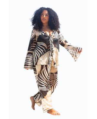 Women's Curve Tonal Palm Print Ruffle Resort Top