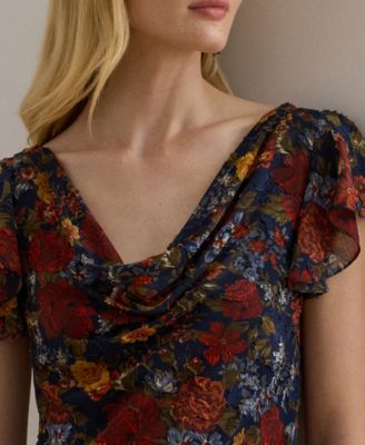 Clipped Jacquard Cowlneck Gown