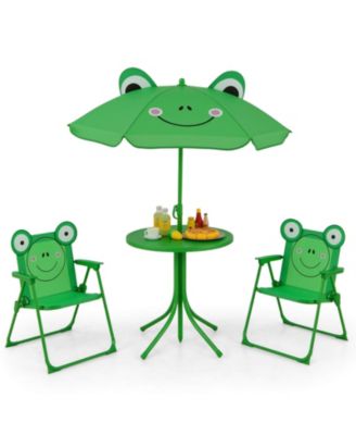 Kids Picnic Table & Chair Set with 2 Folding Chairs & Height Adjustable Umbrella