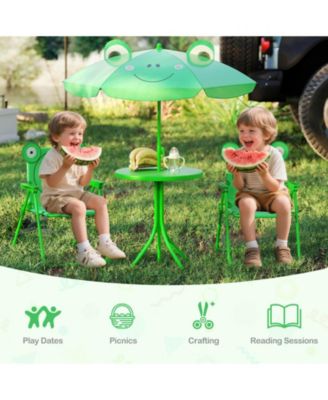 Kids Picnic Table & Chair Set with 2 Folding Chairs & Height Adjustable Umbrella