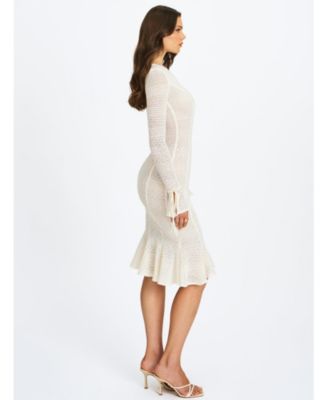 Women's Pamina Beige Crochet Long Sleeve Midi Flare Mermaid Dress