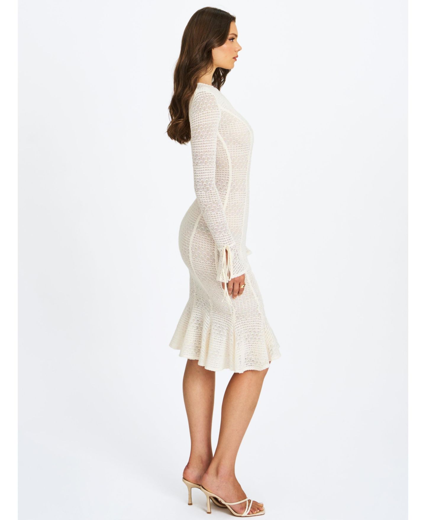 Женское платье Miss Circle Pamina Beige Crochet Long Sleeve Flare Mermaid, цвет: Светлый бежевый — фото 9