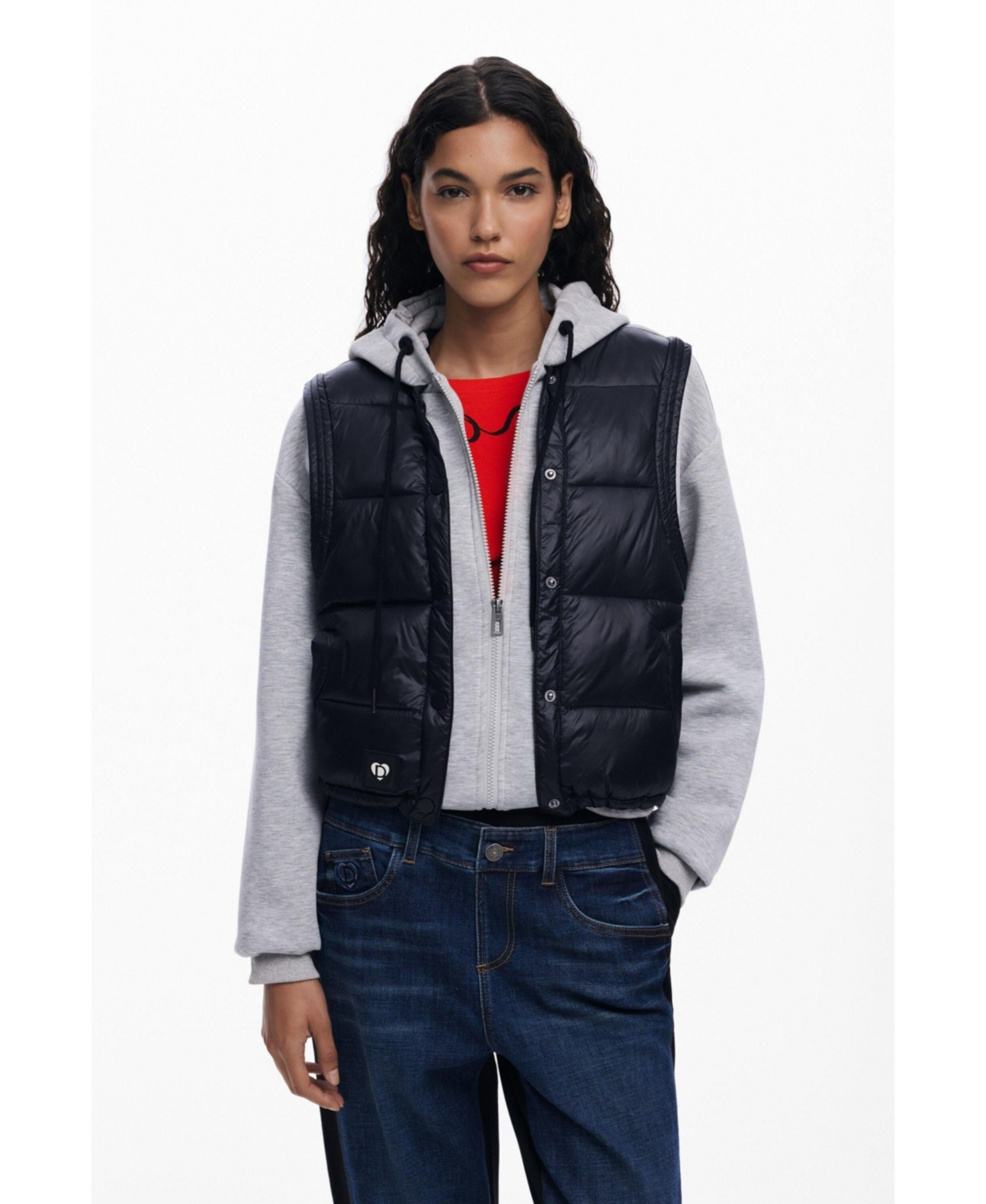 Desigual Layered Zip Hoodie In Gray