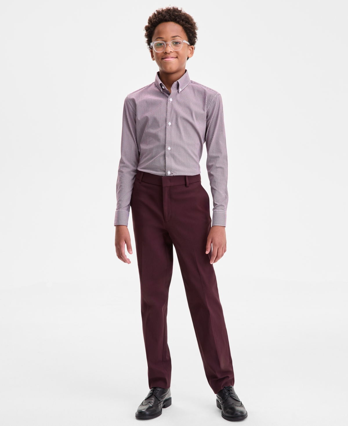B By Brooks Brothers Boys 8-20 Classic Long Sleeve Shirt In Burgundy