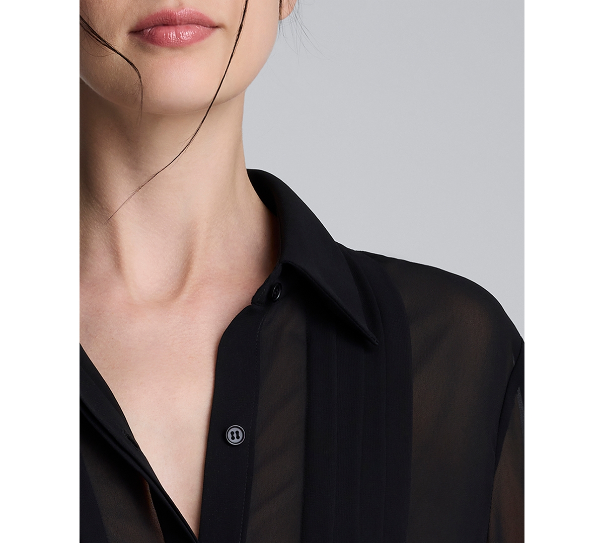 Kenneth Cole Chiffon Pleated Long Sleeve Blouse In Black