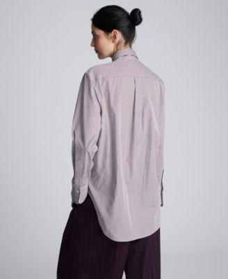 Women’s Striped Oversized Button-Front Shirt with Tie