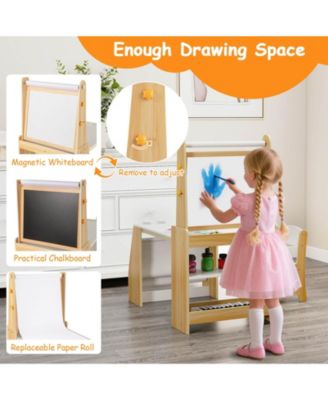 Boys Art Table and Chair Set with Easel & Chair Whiteboard & Chalkboard Paper Roll