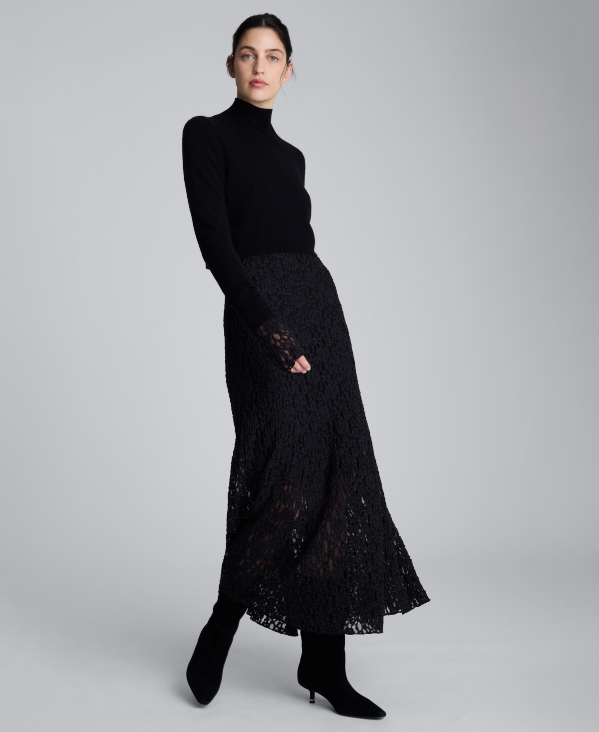 Kenneth Cole Merino Wool Cropped Mockneck Sweater In Black