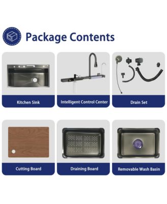 31.5-Inch Drop-In Single Bowl 304 Stainless Steel Kitchen Sink, Pull-Down Faucet Kitchen Set