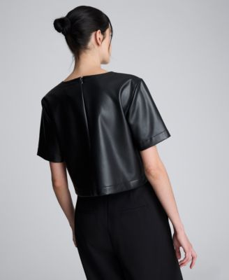 Women’s Short Sleeve Faux Leather Cropped Top