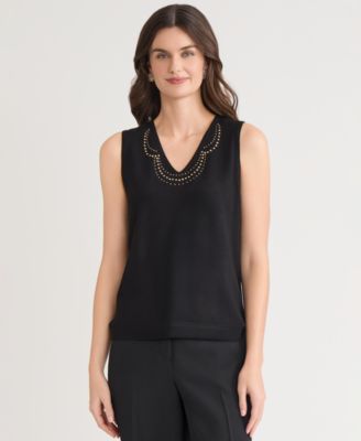 Kasper - Women's Studded V-Neck Sleeveless Top