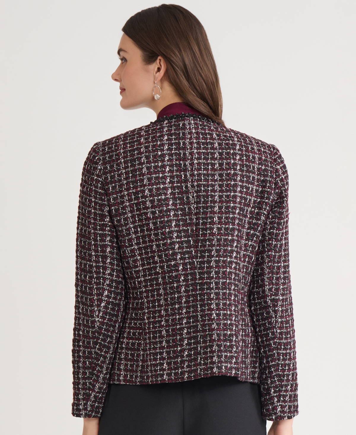 Kasper Tweed Open-front Jacket, Regular & Petite In Burgundy