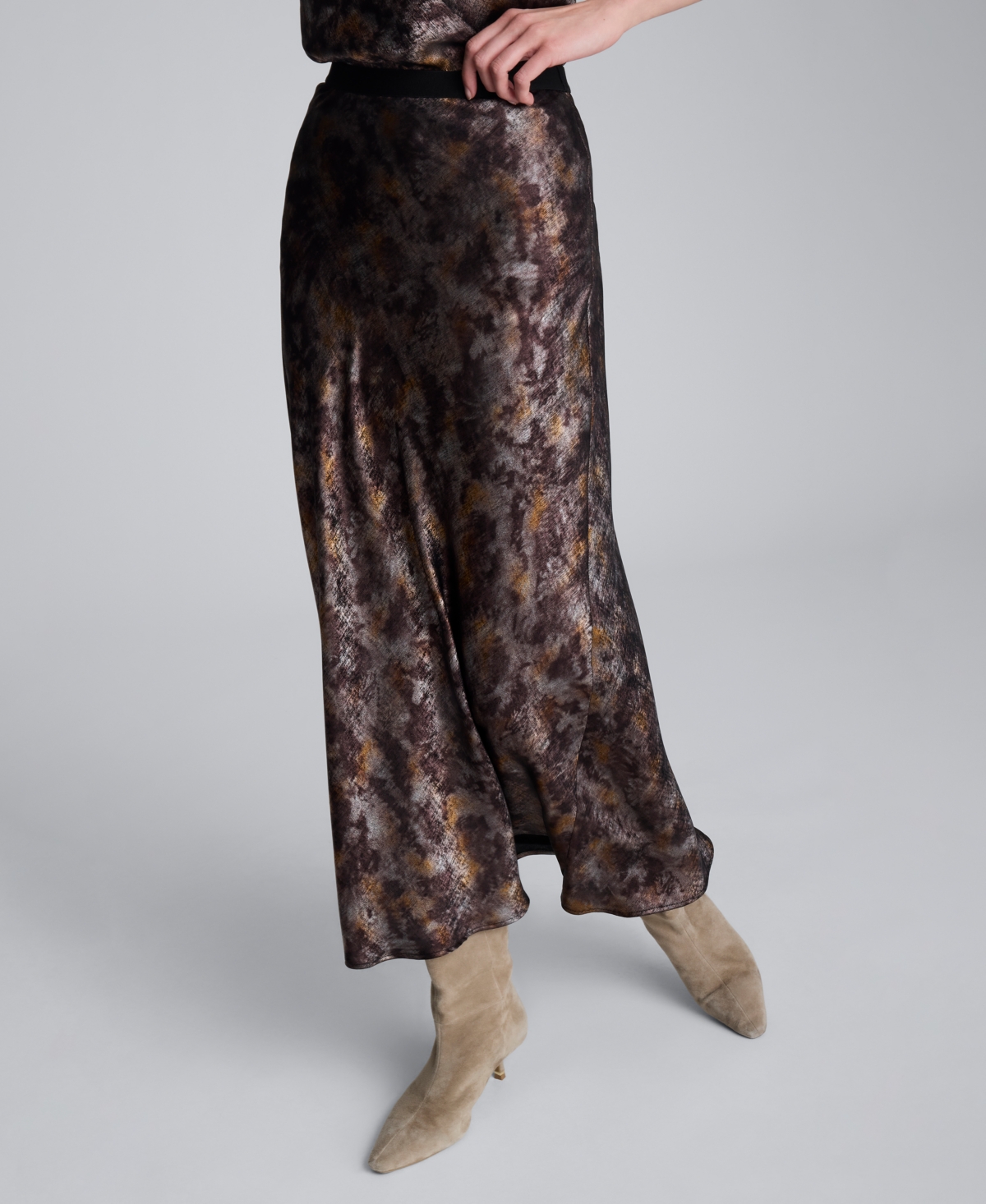Kenneth Cole Printed Foil Satin Maxi Skirt In Multi