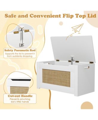 31.5" Toy Chest for Kids Rattan Toy Storage Box with Flip Top Lid & Safety Hinge