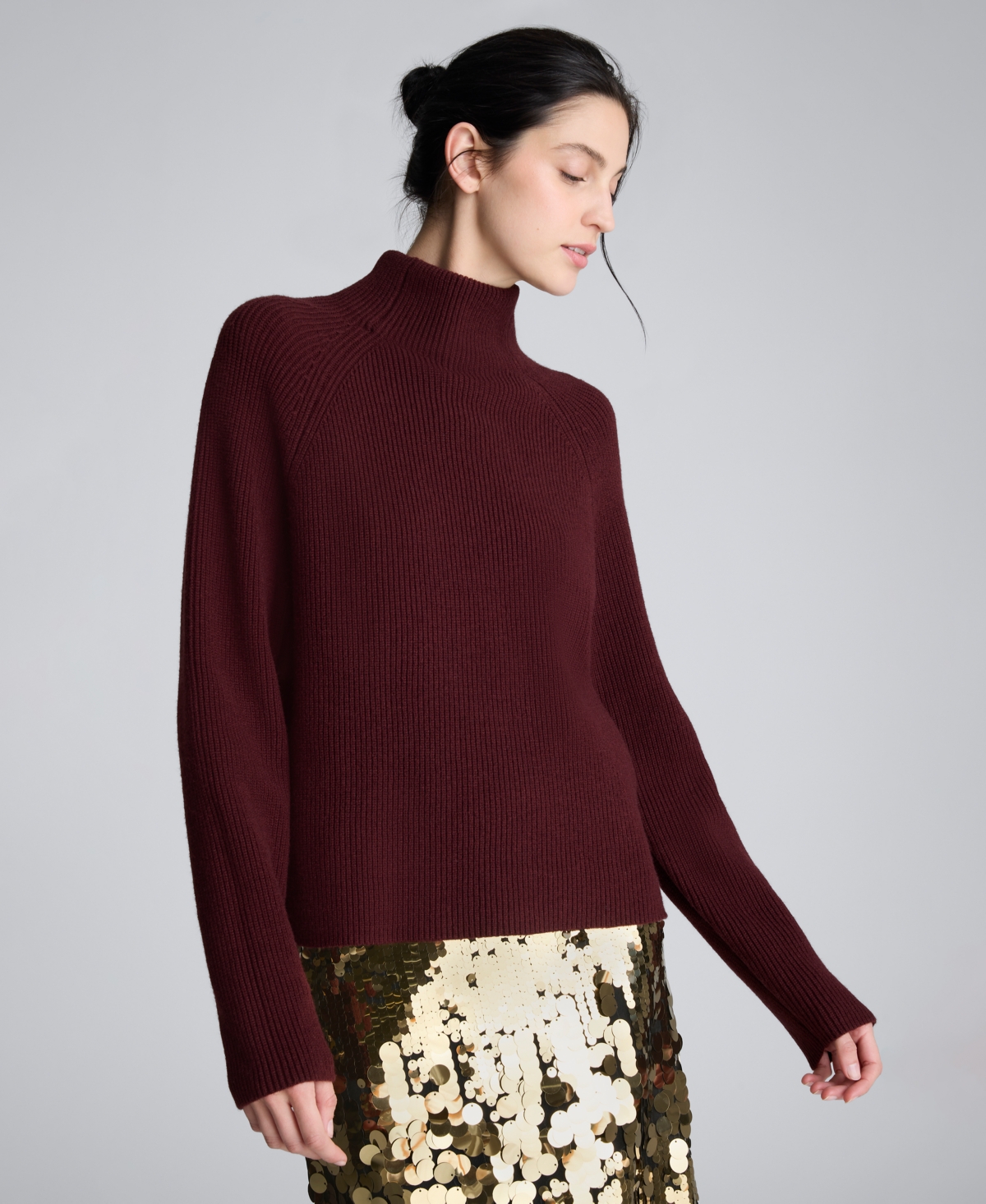 Kenneth Cole Mockneck Raglan Sleeve Sweater In Burgundy