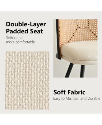 5-Piece 39.5" Round Dining Set with Wood-Look Pedestal Table and 4 Faux Rattan Dining Chairs with Upholstered Seats and Metal Legs-Maison Boucle