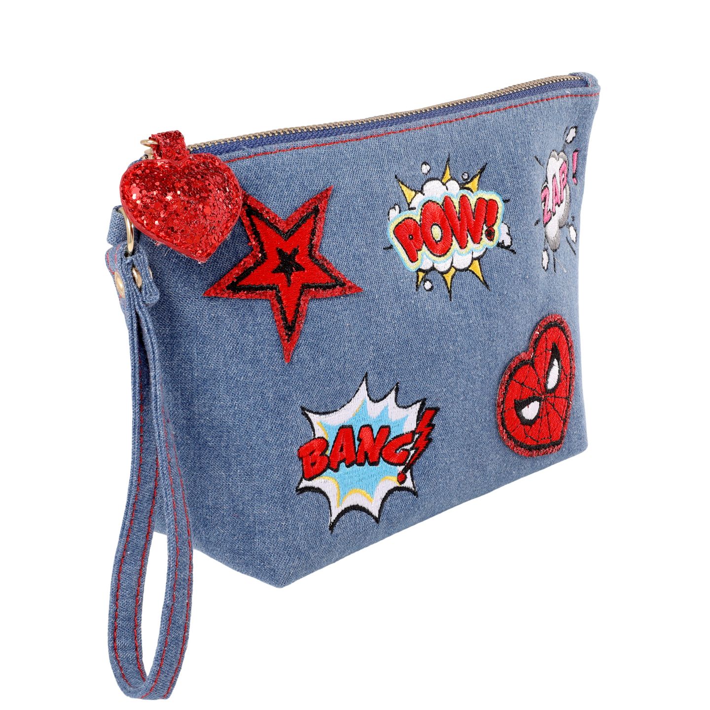 Сумка Marvel SpiderMan Denim Patch Cosmetic Pouch with Comic Pop Embellishments, цвет: Синий / Разноцветный — фото 5