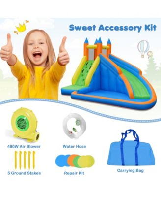 Inflatable Water Park Bounce House Climbing Wall Splash Pool w/ 480W Blower Outdoor