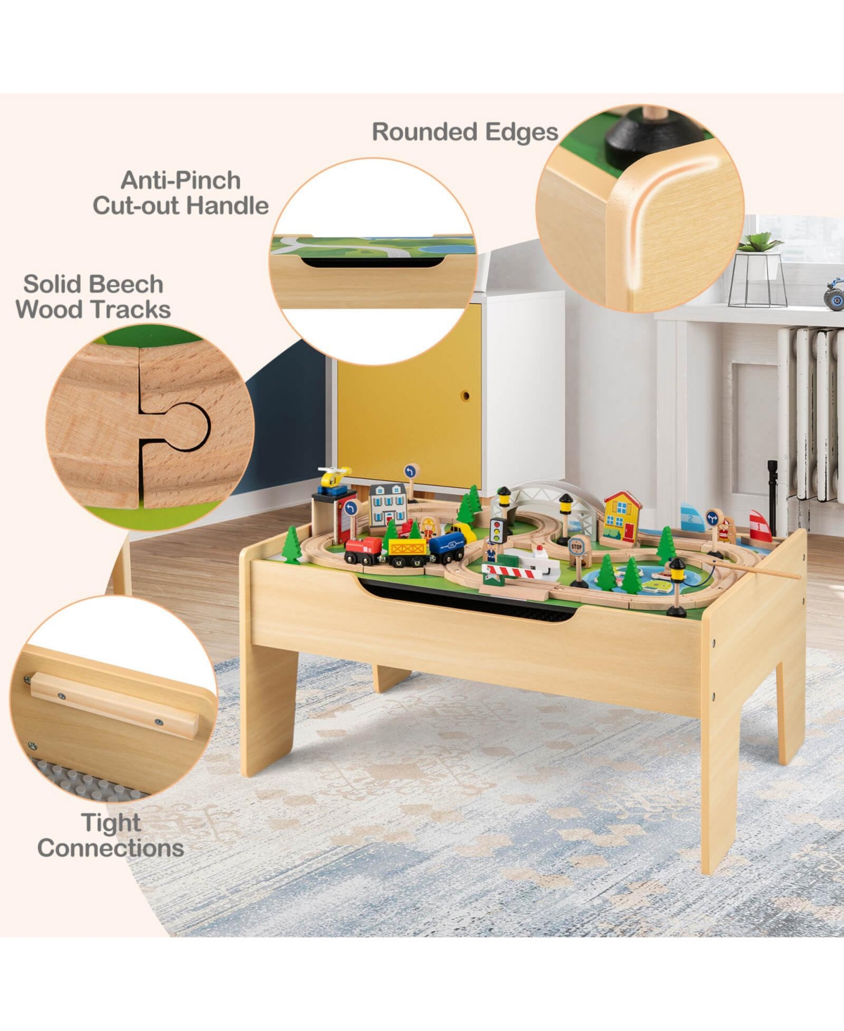 Costway Boys All-in-One Activity Table with Reversible Blackboard & Map Tabletop