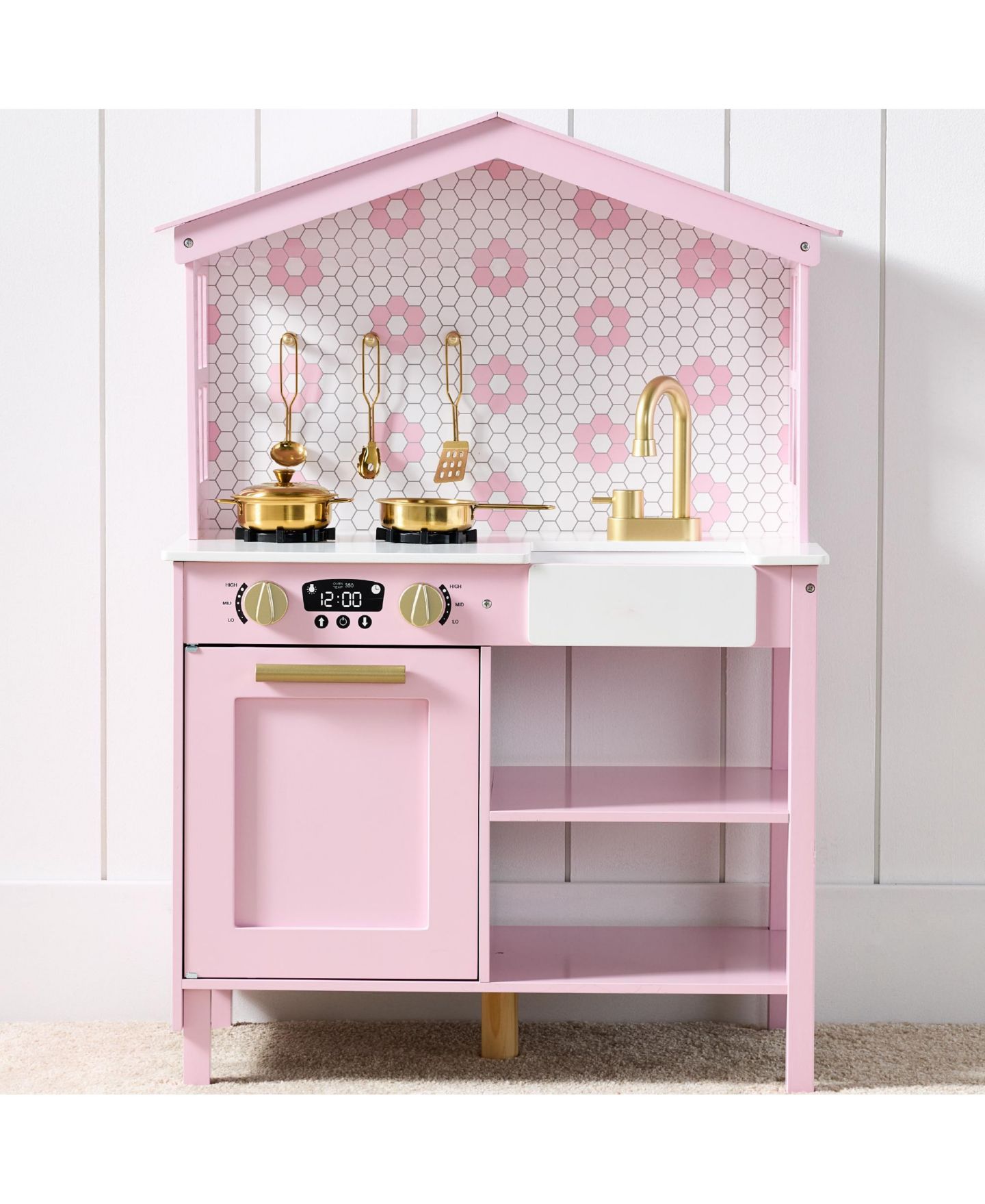 Детские игрушки Best Choice Products Farmhouse Storage 5-Piece Play Kitchen, Ages 3+, цвет: Розовый — фото 1