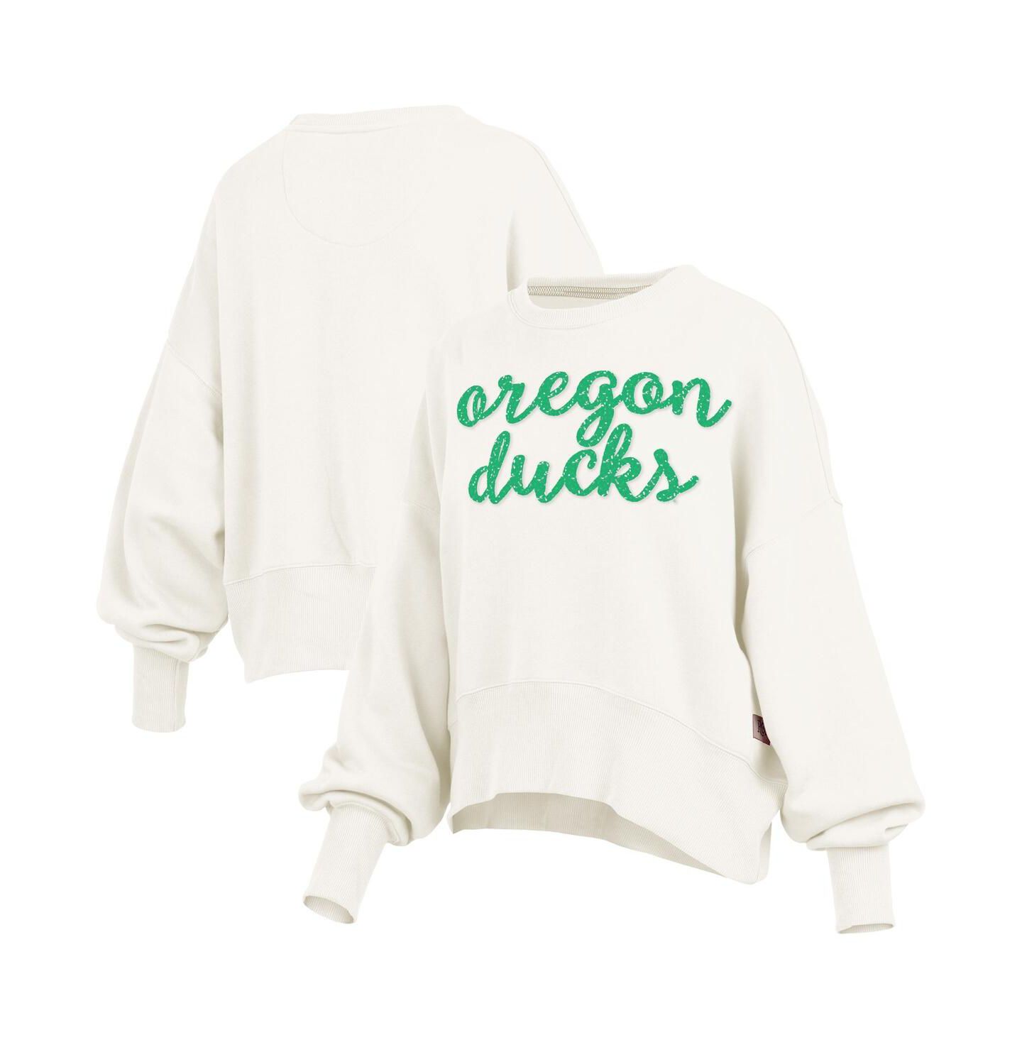 Женская толстовка Pressbox Cream Oregon Ducks Oversized Chelsea Waist Length Pullover — фото 1
